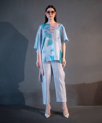 Blue & orange one side kaftan sleeve set 1