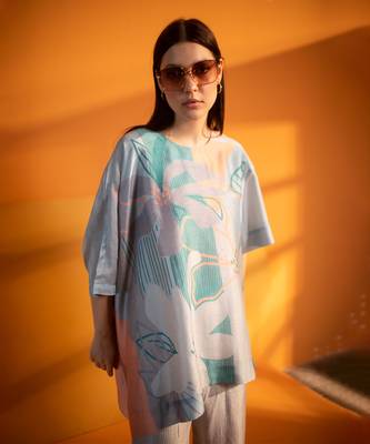 Blue & orange one side kaftan sleeve set 2