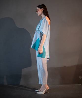 Blue & orange one side kaftan sleeve set 3
