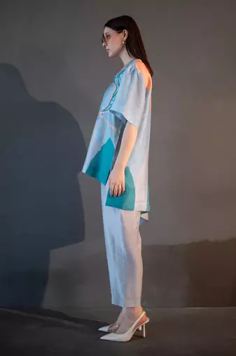 Blue & orange one side kaftan sleeve set
