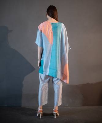 Blue & orange one side kaftan sleeve set 4