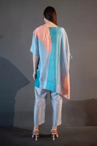 Blue & orange one side kaftan sleeve set