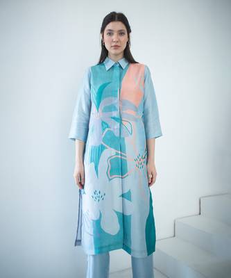 Blue & orange long straight kurta set 2