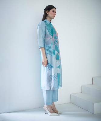Blue & orange long straight kurta set 3