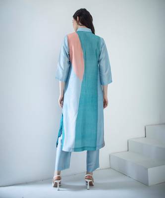 Blue & orange long straight kurta set 4