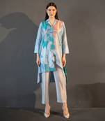 Blue & orange high low kurta set