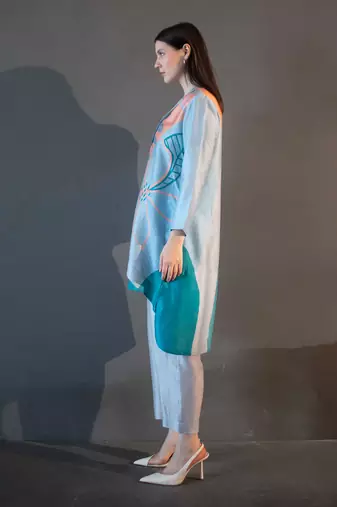 Blue & orange high low kurta set