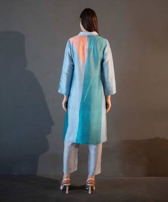 Blue & orange high low kurta set 3