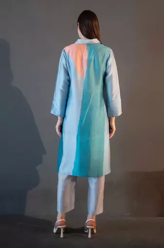 Blue & orange high low kurta set