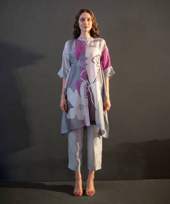 Grey & purple asymmetric kurta set 1
