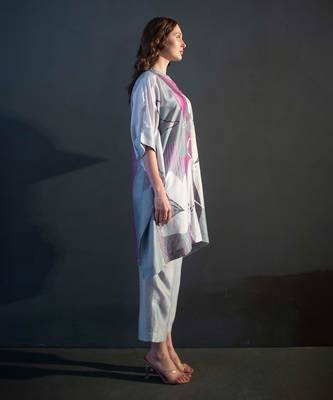 Grey & purple asymmetric kurta set 2