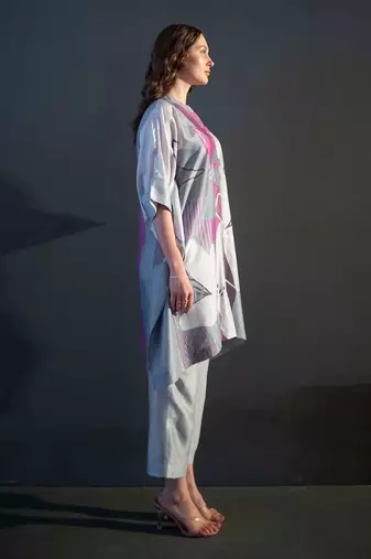 Grey & purple asymmetric kurta set