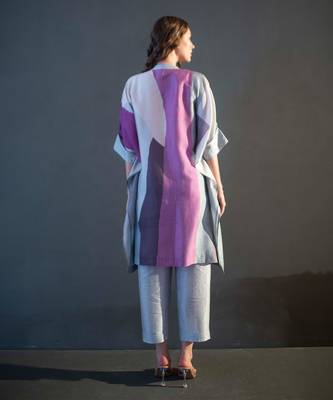 Grey & purple asymmetric kurta set 3