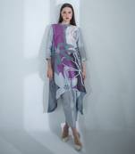 Grey & purple long kaftan tail set