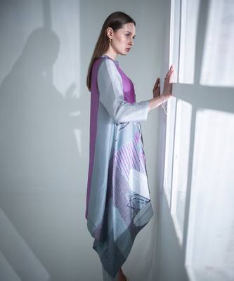 Grey & purple long kaftan tail set 3
