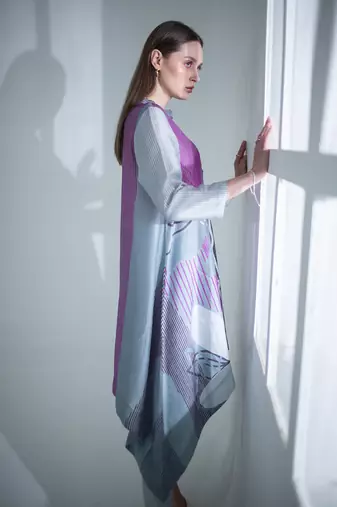 Grey & purple long kaftan tail set