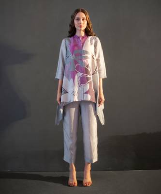 Grey & purple short kaftan tail set 1