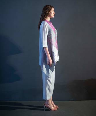Grey & purple short kaftan tail set 2
