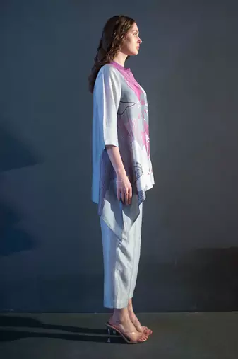 Grey & purple short kaftan tail set
