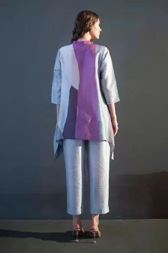 Grey & purple short kaftan tail set