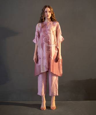 Mauve pink asymmetric kurta set 1