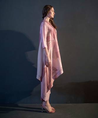 Mauve pink long kaftan tail set 2