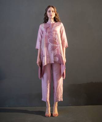 Mauve pink short kaftan tail set 1