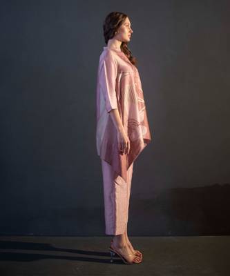 Mauve pink short kaftan tail set 2