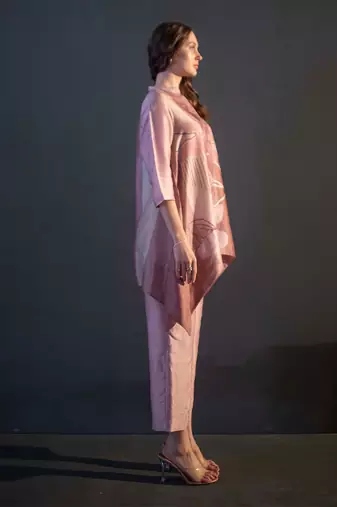 Mauve pink short kaftan tail set