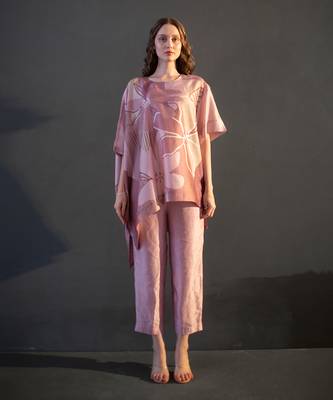 Mauve pink one side kaftan sleeve  set 1