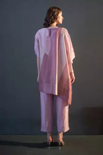 Mauve pink one side kaftan sleeve  set
