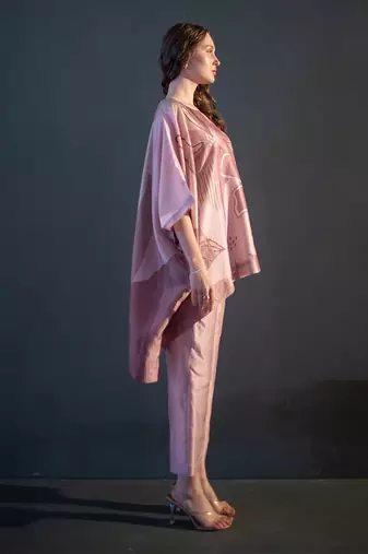 Mauve pink one side kaftan sleeve  set