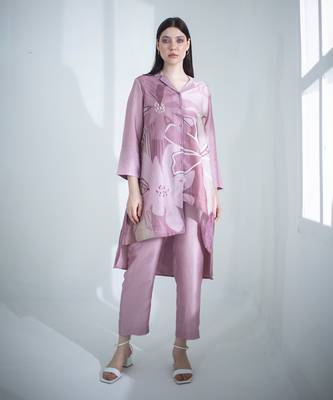 Mauve pink high low kurta set 1