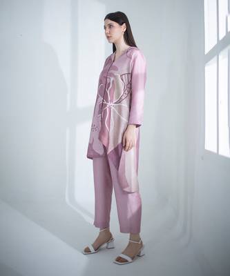 Mauve pink high low kurta set 2