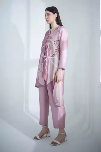 Mauve pink high low kurta set