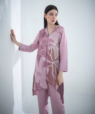 Mauve pink high low kurta set 3