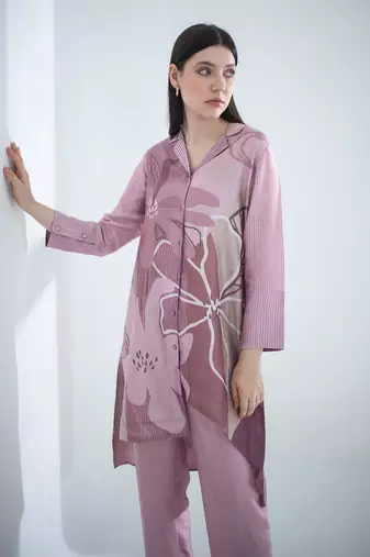 Mauve pink high low kurta set