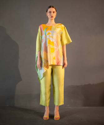 Green & yellow one side kaftan sleeve set 1