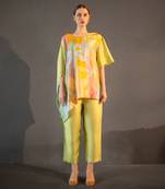 Green & yellow one side kaftan sleeve set