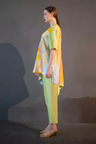 Green & yellow one side kaftan sleeve set