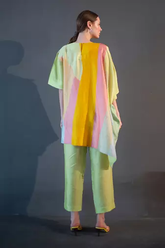 Green & yellow one side kaftan sleeve set