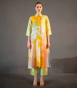 Green & yellow long straight kurta set