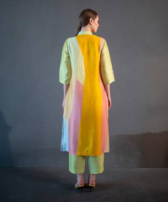 Green & yellow long straight kurta set 2