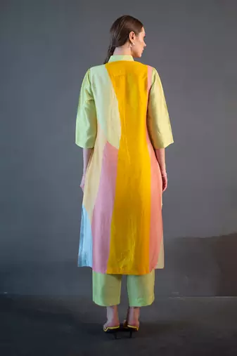 Green & yellow long straight kurta set