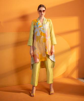 Green & yellow high low kurta set 1