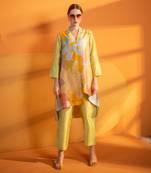 Green & yellow high low kurta set