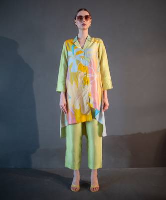 Green & yellow high low kurta set 2