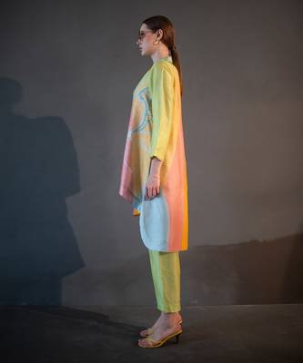 Green & yellow high low kurta set 3