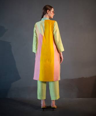 Green & yellow high low kurta set 4