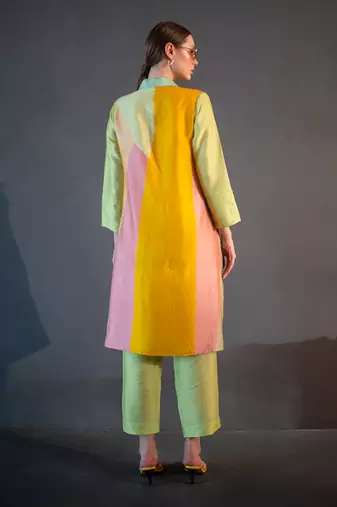 Green & yellow high low kurta set